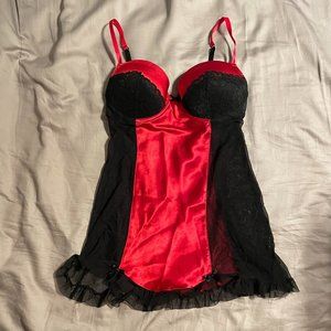 Gilligan & O'Malley Red/Black Satin Lingerie Size S *176